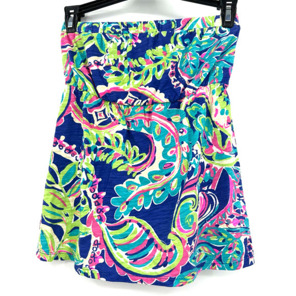 Lilly Pulitzer size XS strapless top toucan play‎ print blue green pink cotton